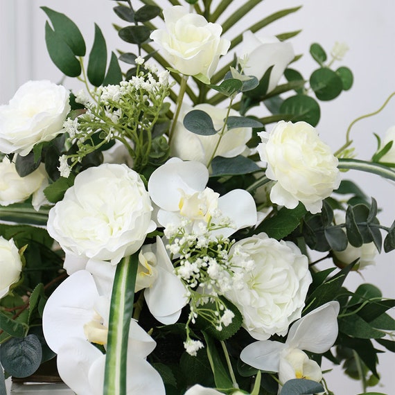 Weißer Seidenhochzeits-Blumenmittelstück, individuelle Tischdekoration