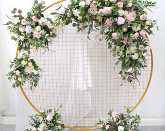 Round Arch Flower Backdrop For Photography Wedding Archway Greenery Circle Arch Pink Floral Bridal Shower Decor Flower Arch Arrangement