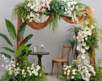 Arche de mariage de fleurs artificielles, arches de mariage de verdure pour la cérémonie Arrangement floral de toile de fond de mariage en plein air