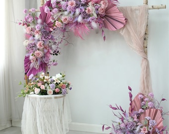 Wedding Arch Flowers Wedding Corner Swag Outdoor Wedding Backdrop Purple Floral arch decorations Bridal Shower Decor Floral Arch Arrangement