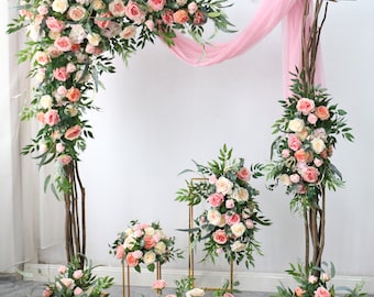 Wedding Archway Flower, Wedding Corner Swag, Outdoor Wedding Backdrop, Pink Floral Table Runner Bridal Shower Decor Floral Arch Arrangement