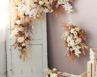 Wedding Archway Flower, Wedding Corner Swag, Outdoor Wedding Backdrop, Fall Floral Table Runner Bridal Shower Decor Floral Arch Arrangement
