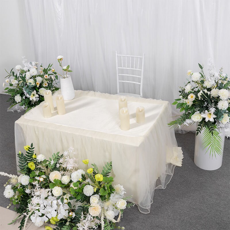 White Silk Wedding Flower Arrangement: Table Runner, Centerpiece Decor ...