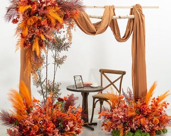 Arche de mariage d'automne, Arches de mariage pour cérémonie, toile de fond florale, décorations de mariage butin d'angle, arrangements floraux, décoration de table