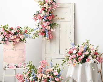 Pink Wedding Archway, Wedding Flower Row , Outdoor Wedding Backdrop,  Floral Table Runner , Birthday Party Decor Floral Arch Arrangement