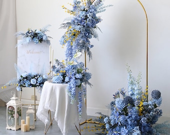 Polvoriento Azul Floral Arco Swag Boda Arco Telón de fondo Arreglos de guirnalda de flores Rincón floral Ceremonia de decoración Swag Evento Decoración de fiestas