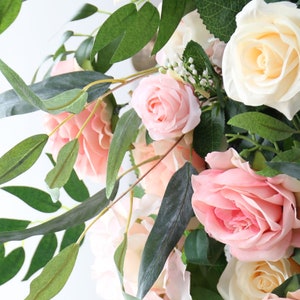 Wedding Archway Flower, Wedding Corner Swag, Outdoor Wedding Backdrop, Pink Floral Table Runner Bridal Shower Decor Floral Arch Arrangement image 4