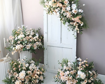 Champagne  Wedding Archway Flower Wedding Arch Outdoor Wedding Backdrop Decor Silk Flowers Arch Floral Table Runner Floral Arch Arrangement