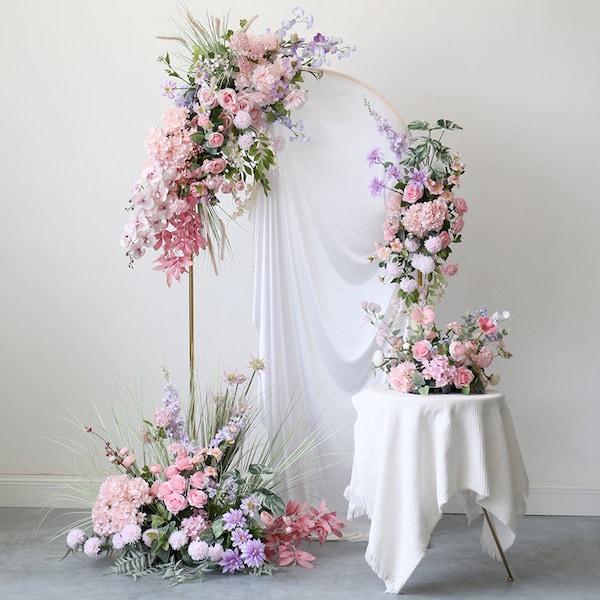 Pink Wedding Archway, Wedding Flower Row , Outdoor Wedding Backdrop,  Floral Table Runner , Birthday Party Decor Floral Arch Arrangement