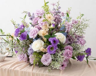 Fleurs artificielles violettes Pièce maîtresse de mariage Dessus de table Décoration florale Arche florale en soie Décoration de mariage en plein air Arrangement Décoration d'intérieur