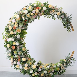 Forma de luna Arco floral Botín Boda Arco Telón de fondo Arreglos de guirnalda de flores Rincón floral Ceremonia de decoración de la fiesta Swag Event Decoración de la fiesta