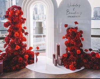Dark Red Hydrangea and Rose Flower Arch, Wedding Floor Arches Flower Backdrop Floral Party Wedding Aisle Decorations Floral Arrangements