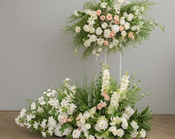 White Flower with Greenery Wedding Arch Flowers and Arrangements Corner Swag Wedding Backdrop Floral Table Runner Floral Arch Decor