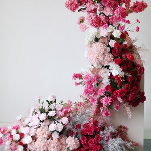 Flower Arch , Wedding Arch Flowers and Arrangements Corner Swag Wedding Backdrop Wedding Arches for Ceremony , Pink Artificial flowers Decor