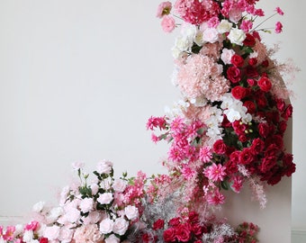 Flower Arch , Wedding Arch Flowers and Arrangements Corner Swag Wedding Backdrop Wedding Arches for Ceremony , Pink Artificial flowers Decor