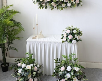 Wedding Archway Flower, Floral Table Centerpiece, Outdoor Wedding Backdrop, Champagne Floral Table Runner Party Flower Arch Arrangement