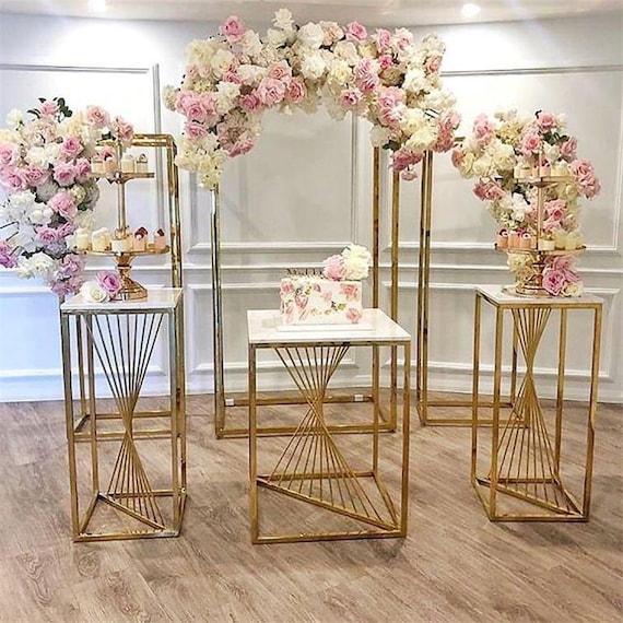 Gold Plated Wedding Metal Flower Stand Geometric Centerpiece Etsy