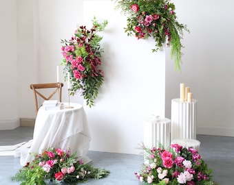 Fuchsia Floral Arch Arrangement Wedding Archway Flower Corner Swag Outdoor Wedding Backdrop Floral Table Aisle Runner Bridal Shower Decor