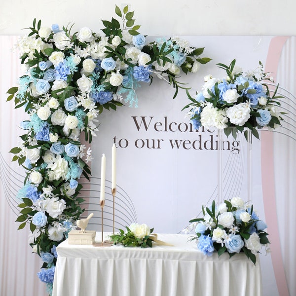 Blue Wedding Flower Archway , Wedding Corner Swag, Wedding Backdrop, Floral Table Centerpiece , Birthday Party Decor Flower Arch Arrangement