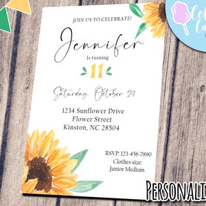 Sunflower Invitation, Sunflower Birthday Party, Sunflower Birthday Invitation, Sunflower, Personalized, Printable, Digital File