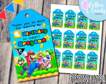 Personalized Mario Birthday Favor Tags: Super Mario Party (Digital File)