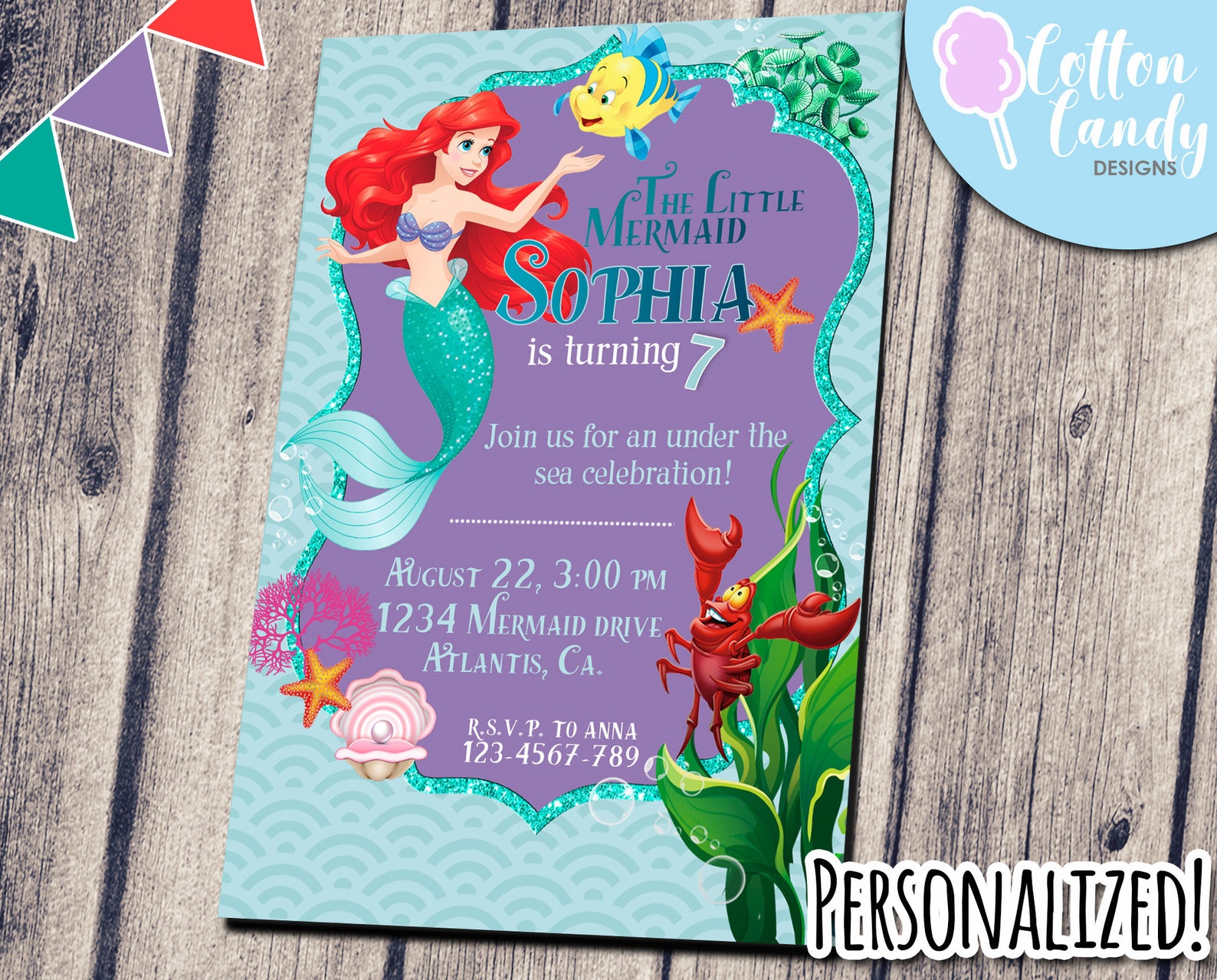 Little Mermaid Invitation Little Mermaid Birthday Party Etsy