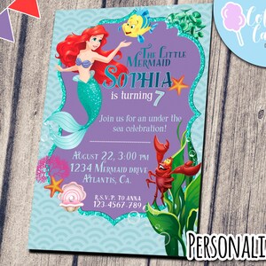 Little Mermaid Invitation, Little Mermaid Birthday Party, Little Mermaid Drive by Birthday Party, Under the Sea, Personalized, Printable