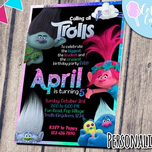 Trolls Birthday Invitation, Trolls invitation, Trolls Digital Invitation, Trolls Party, Trolls, Personalized, Printable