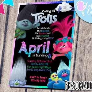 Personalized Trolls Birthday Invitation (Digital)