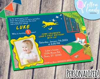 Goodnight Moon Invitation, Baby Birthday Party, Book Birthday Invitation, Goodnight Moon, Personalized, Printable, Digital File