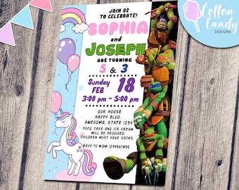 Sibling Birthday Invitation, Double Birthday Invitation, Dual Combined Twins Invitation, Boy and Girl Double Invite, Custom Theme, Digital