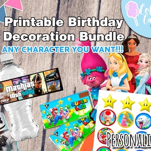 Personalized Party Decoration Package. Printable Birthday Party Decorations. Birthday Party. Custom party bundle, party favors