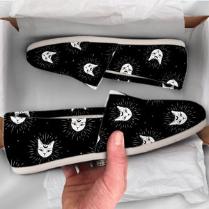 Moon Cat Shoes | Casual Shoes | Cute Shoes | Canvas Women Shoes | Girls Slip Ons | Casual Shoes | Cat Gifts | Cat Lover Gifts