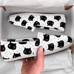 Black Cat Shoes | Womens Shoes | Cute Shoes | Canvas Women Shoes | Girls Slip Ons | Casual Shoes | Cat Lover Gifts | Cat Printed Shoes