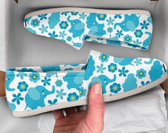 Floral Elephant Shoes | Womens Shoes | Cute Shoes | Canvas Women Shoes | Girls Slip Ons | Casual Shoes | Elephant Gifts | Elephant Print