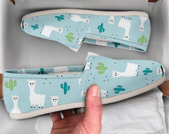 Cute Womens Shoes | Llama Shoes | Cute Shoes | Canvas Women Shoes | Girls Slip Ons | Casual Shoes | Llama Lover Gifts | Llama Print