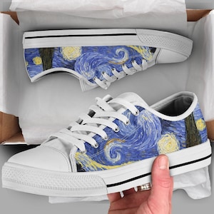 Starry Night Shoes | Van Gogh Sneakers | Art Shoes | Casual Shoes | Artist Gifts | Low Top Converse Style Shoes for Womens Mens Adults