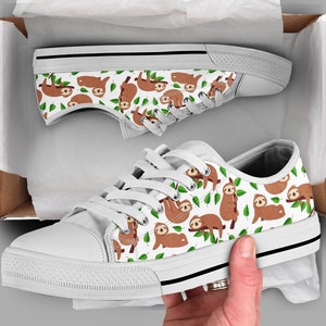 Sloth Casual Shoes | Sloth Sneakers | Cute Shoes | Casual Shoes | Sloth Shoes | Low Top Converse Style Shoes for Womens Mens Adults