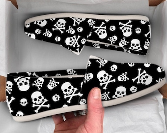 Skull Printed Shoes | Bones Shoes | Cute Shoes | Canvas Women Shoes | Girls Slip Ons | Casual Shoes | Skull Gifts | Skull Print
