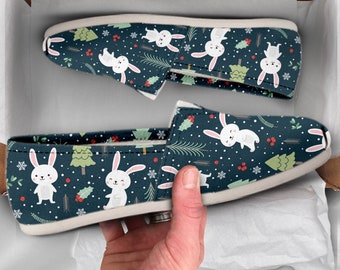 Womens Rabbit Shoes | Bunny Shoes | Cute Shoes | Canvas Women Shoes | Girls Slip Ons | Casual Shoes | Rabbit Lover Gifts | Rabbit owner Gift