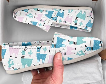 Llama Shoes | Womens Shoes | Cute Shoes | Canvas Women Shoes | Girls Slip Ons | Casual Shoes | Llama Lover Gifts | Llama Print Pattern