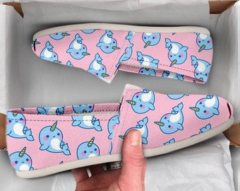 Cute Womens Shoes | Narwhal Shoes | Cute Shoes | Canvas Women Shoes | Girls Slip Ons | Casual Shoes | Narwhal Lover Gifts | Kawaii Shoes