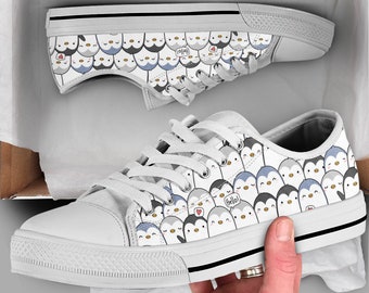 Team Penguin Shoes | Penguin Sneakers | Cute Shoes | Casual Shoes | Penguin  Gifts | Low Top Converse Style Shoes for Womens Mens Adults