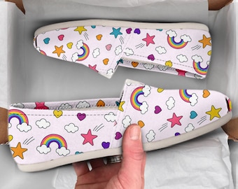 Rainbow Womens Shoes | Rainbow Shoes | Cute Shoes | Canvas Women Shoes | Girls Slip Ons | Casual Shoes | Rainbow Gifts | Rainbow Lover Gifts