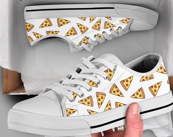 Pizza Printed Shoes | Pizza Sneakers | Pizza Shoes | Casual Shoes | Pizza Gifts | Low Top Converse Style Shoes for Womens Mens Adults