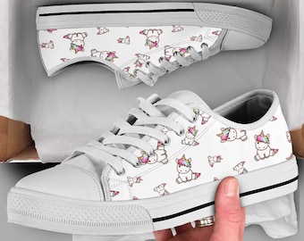 White Unicorn Shoes | Unicorn Sneakers | Casual Shoes | Unicorn Lover Gifts | Low Top Converse Style Shoes for Womens Mens Adults