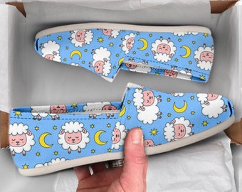 Sheep Girls Shoes | Womens Shoes | Cute Shoes | Canvas Women Shoes | Girls Slip Ons | Casual Shoes | Sheep Lover Gifts | Sheep Printed Shoes