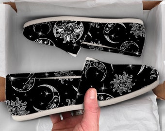 Sun and Moon Shoes | Womens Shoes | Cute Shoes | Canvas Women Shoes | Womens Slip Ons | Casual Shoes | Moon Gifts | Goth Print | Moon Cult
