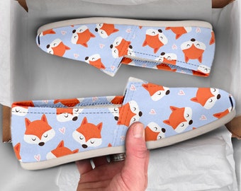 Fox Lover Shoes | Fox Womens Shoes | Cute Shoes | Canvas Women Shoes | Girls Slip Ons | Casual Shoes | Fox Lover Gifts | Fox Print Pattern