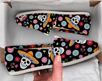 Sugar skull Shoes | Womens Shoes | Cute Shoes | Canvas Women Shoes | Womens Slip Ons | Casual Shoes | Sugarskull Gifts | Sugarskull Print